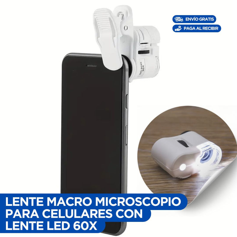 Lente de Mini Microscopio para Celular con Zoom Led 60x🔥