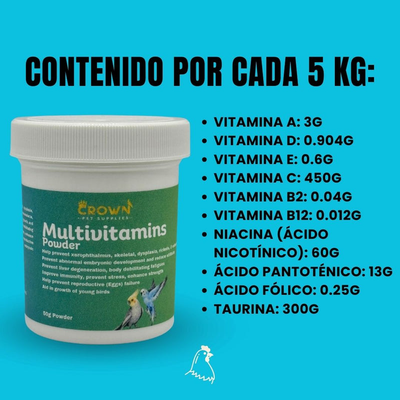 Multivitaminico Powder🔥🐔Multivitaminico oral para todo tipo de ave paraa mayor crecimiento, nutrición y bienestar