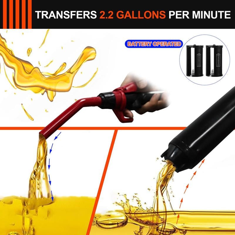 Bomba de transferencia de líquidos para gasolina o aceites⛽Recargable con boquilla para control de cantidad y manguera extra larga de 2.2 galones🔥