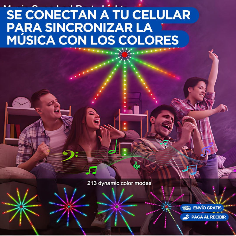 Luces Led de fuegos artificiales con sincronización de música que cambia de color  1 año de garantia