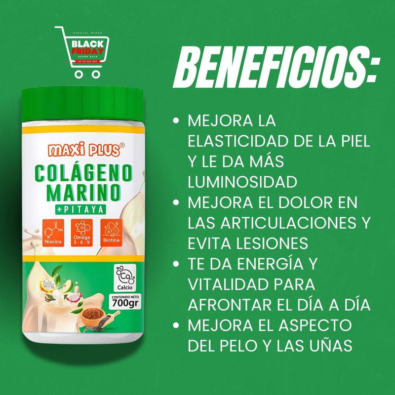 Colágeno Marino enriquecido con Pitaya🔥Lleva gratis sobre de Colageno marino hidrolizado para añadir a tus bebidas diariamente