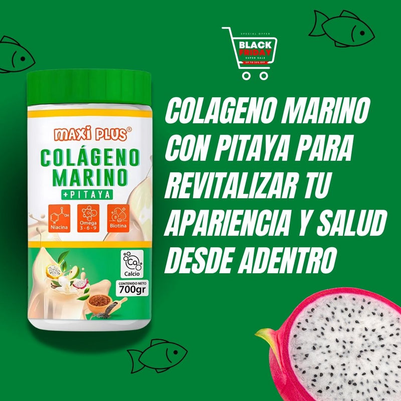 Colágeno Marino enriquecido con Pitaya🔥Lleva gratis sobre de Colageno marino hidrolizado para añadir a tus bebidas diariamente