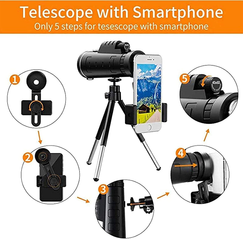 Telescopio Monocular con soporte para celular para capturar imagenes increibles a larga distancia