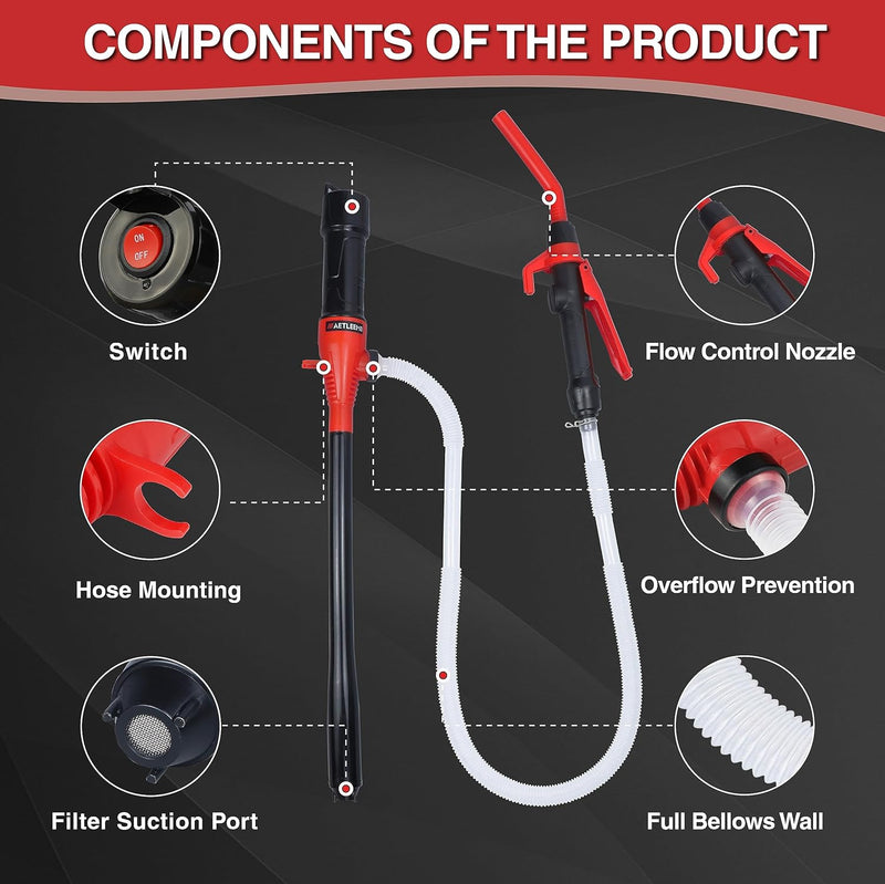 Bomba de transferencia de líquidos para gasolina o aceites⛽Recargable con boquilla para control de cantidad y manguera extra larga de 2.2 galones🔥