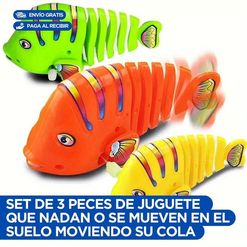 Set de 3 peces de juguete que se mueven y se activan con cuerda🔥resistentes al agua